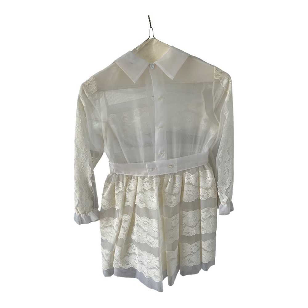 VTG First Holy Communion Dress Cream Lace 3 Piece 80s 90s Dress Slip Scarf READ - Picture 4 of 16